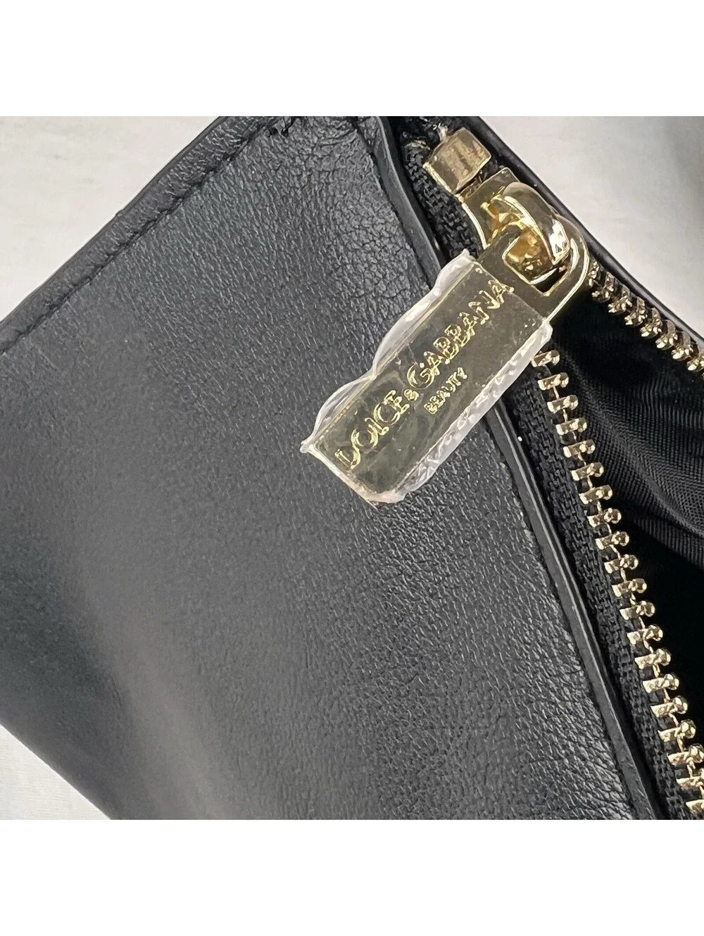 Dolce & Gabbana Black Pouch - Raised Lettering - Cosmetic Makeup Gold Logo Bag